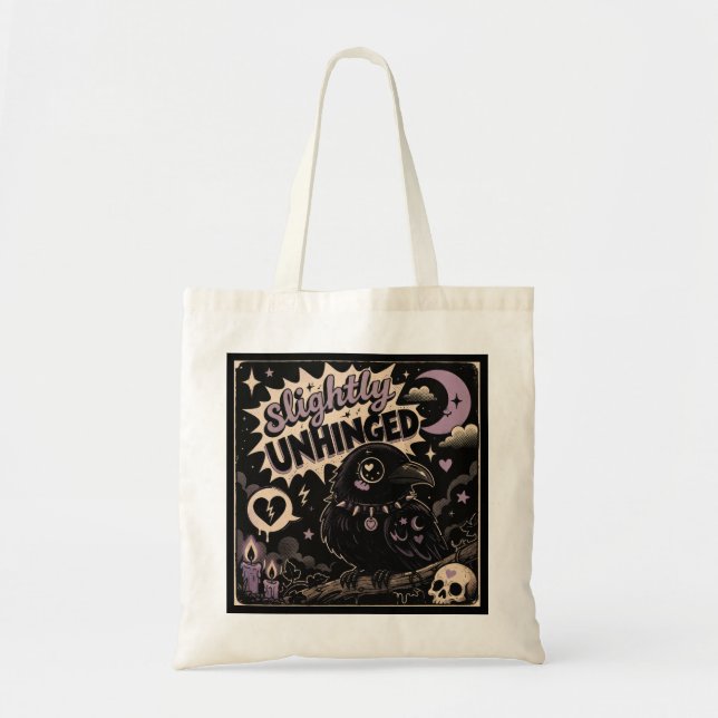 Slightly Unhinged Raven Tote Bag (Front)