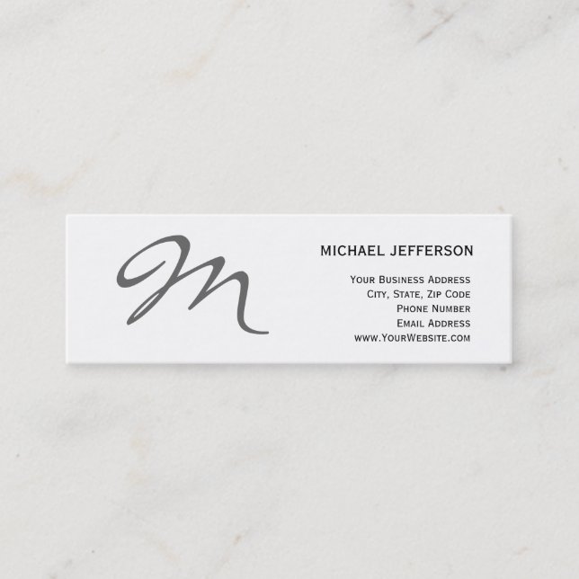 Slim Chic Unique Monogram White Business Card (Front)