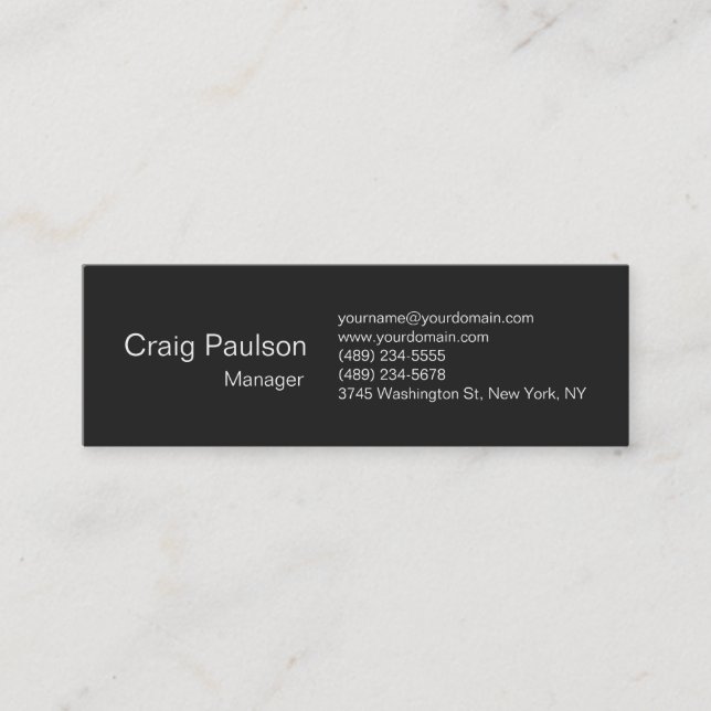 Slim Contemporary Dark Grey Mini Business Card (Front)