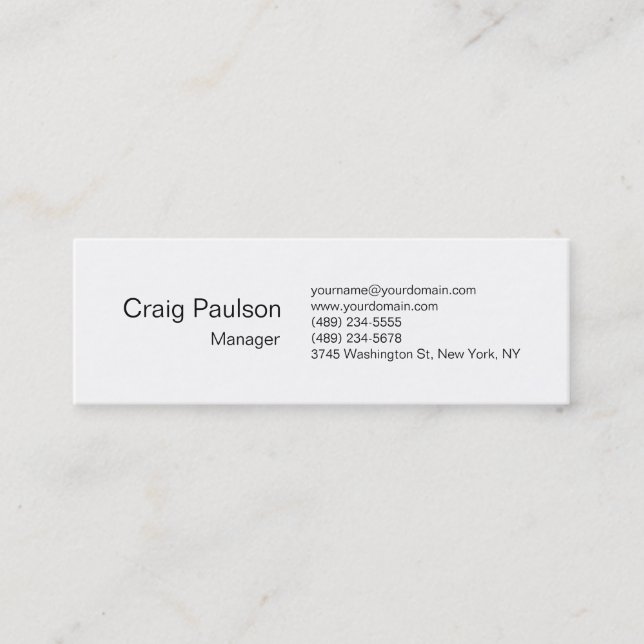 Slim Elegant White Clean Simple Business Card (Front)