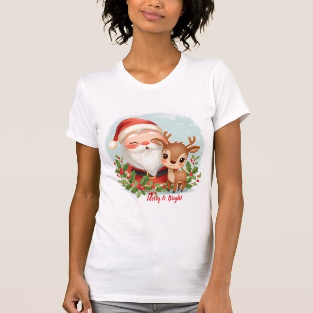 Slim-fit women’s Christmas festival white T-shirt (Front)