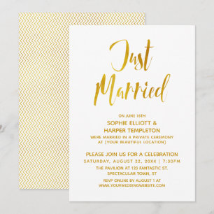 Slim Gold Chevron Just Married Post Wedding Party Invitation