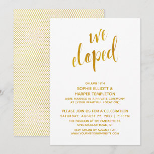 Slim Gold Chevron We Eloped Post Wedding Party Invitation