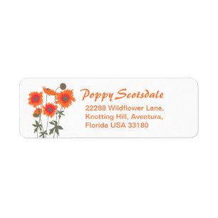 Slim graphic floral poppies reply address labels