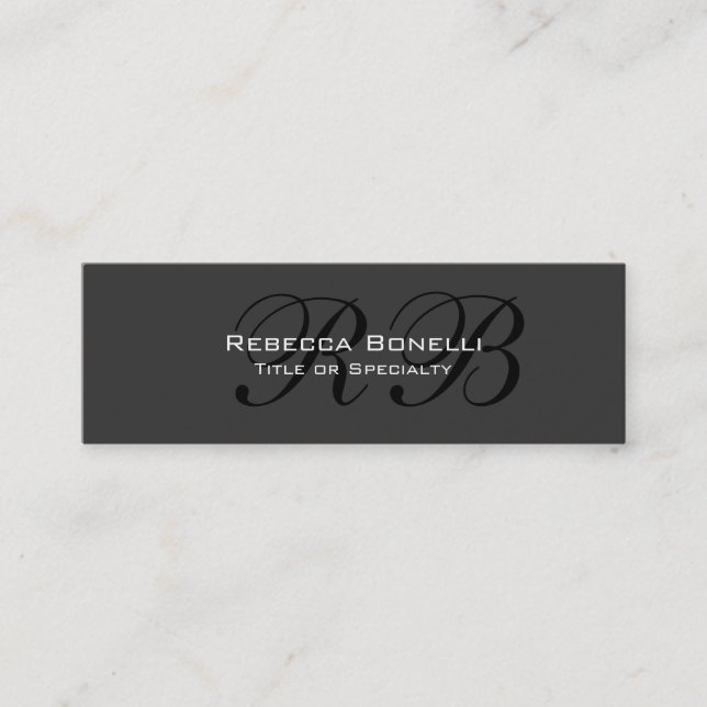 Slim Grey Black Calligraphy Monogram Business Card (Front)