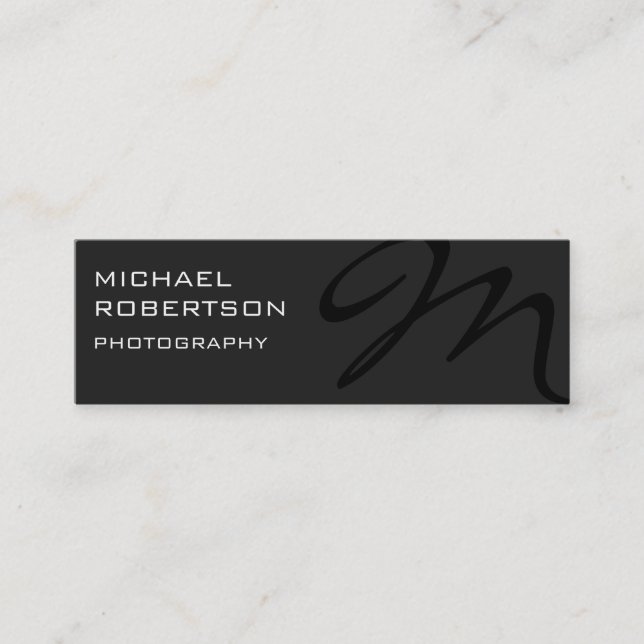 Slim Grey Black Monogram Photography Business Card (Front)