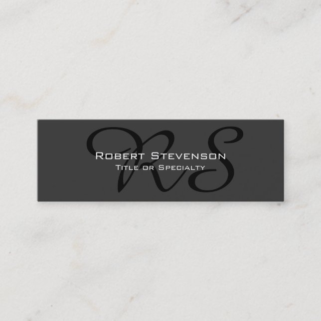 Slim Grey Black Script Monogram Business Card (Front)