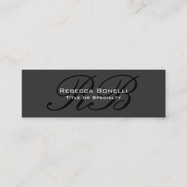 Slim Grey Black White Monogram Business Card (Front)