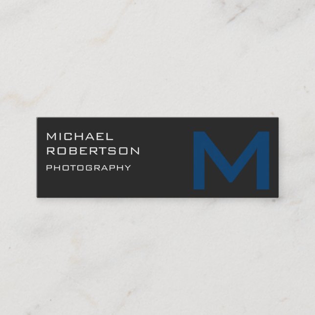 Slim Grey Blue Monogram Photographer Business Card (Front)