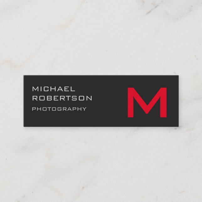 Slim Grey Monogram Photographer Business Card (Front)