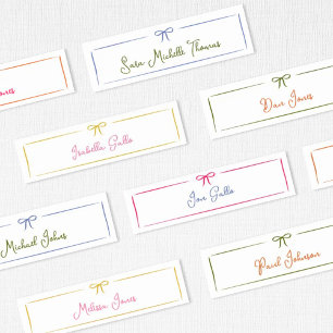 Slim Hand Drawn Colorful Bow Wedding Place Cards