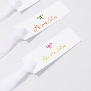 Slim Hand Drawn Colourful Bow Wedding Place Cards
