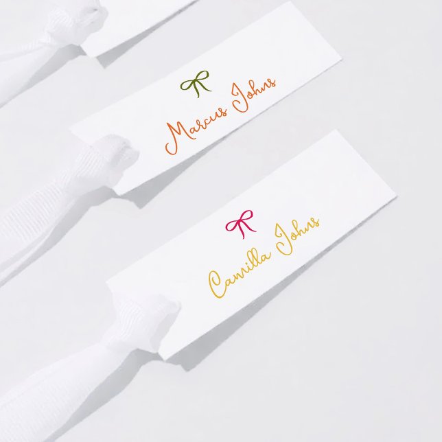 Slim Hand Drawn Colourful Bow Wedding Place Cards (Creator Uploaded)
