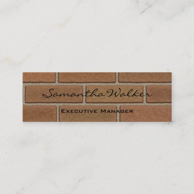Slim Handwriting Modern Trend Wall Bricks Brown Mini Business Card (Front)