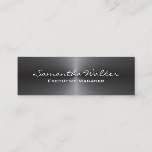 Slim Handwriting Modern Trendy Metallic Grey Mini Business Card