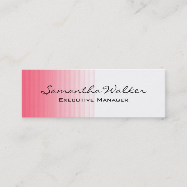 Slim Handwriting Modern Trendy Pink White Mini Business Card (Front)