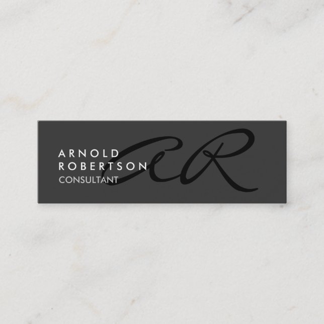 Slim Monogram Plain Grey Trendy Business Card (Front)