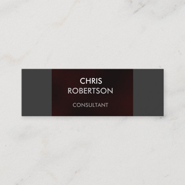 Slim Plain Grey Dark Red Attractive Business Card (Front)