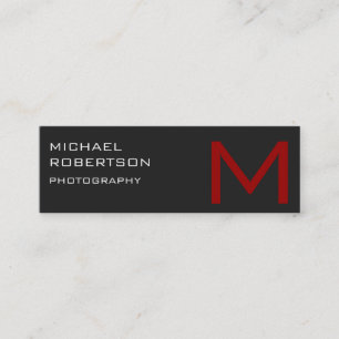Slim Red Grey Monogram Photographer Business Card