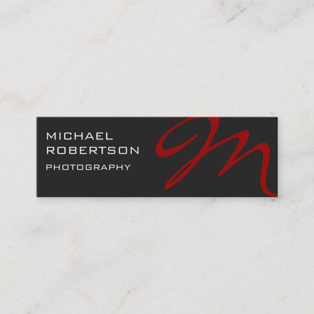 Slim Red Grey Monogram Photographer Business Card (Front)