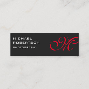 Slim Red Grey Monogram Photographer Business Card