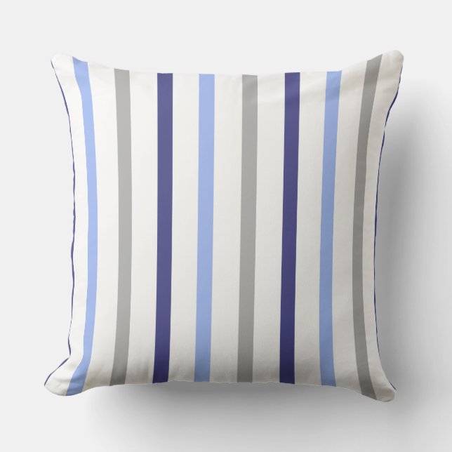 Slim Stripes White Gray & Blues Cushion (Front)