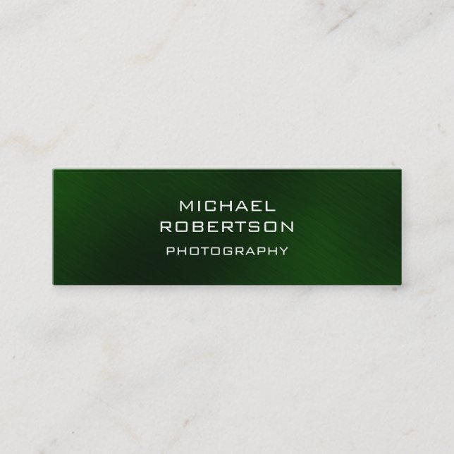 Slim Trendy Green Photographer Business Card (Front)
