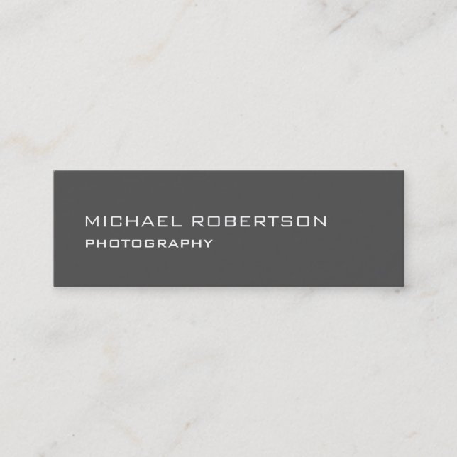 Slim Trendy Grey Photographer Business Card (Front)