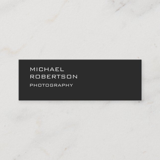 Slim Trendy Grey Photographer Business Card (Front)