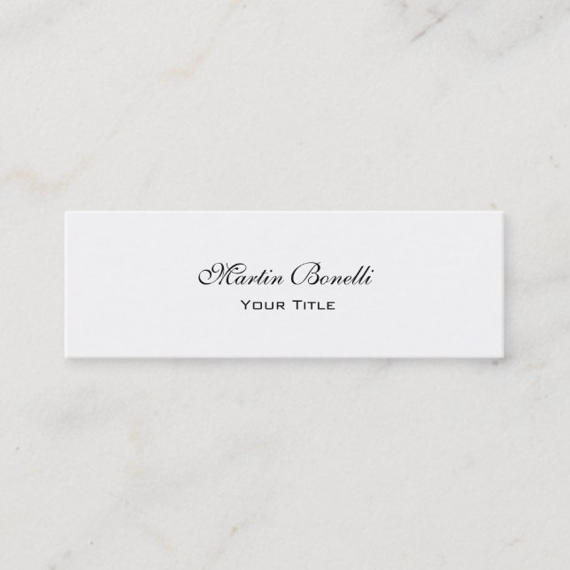 Slim Unique Calligraphy White Trendy Business Card (Front)