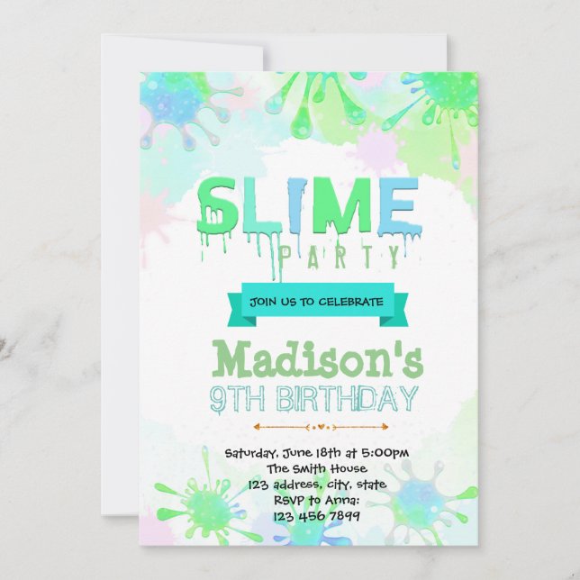 Slime birthday invitation (Front)