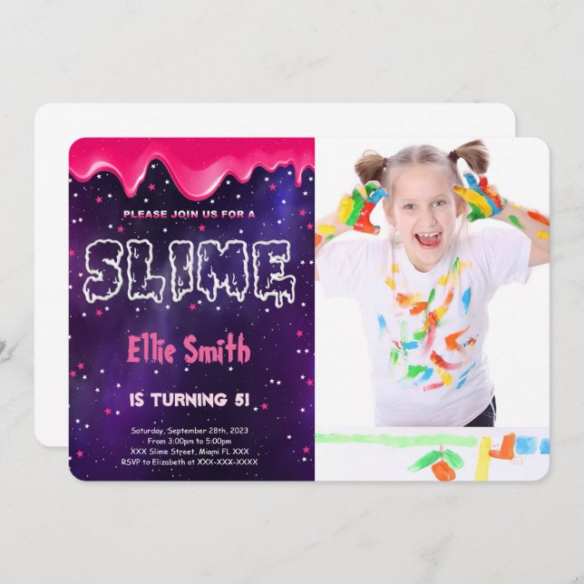 Slime Birthday Photo Invitation (Front/Back)