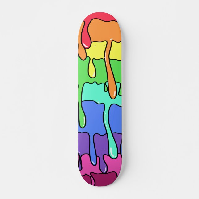 Slime Dripping Melting 90s Retro Rainbow Skateboard (Front)