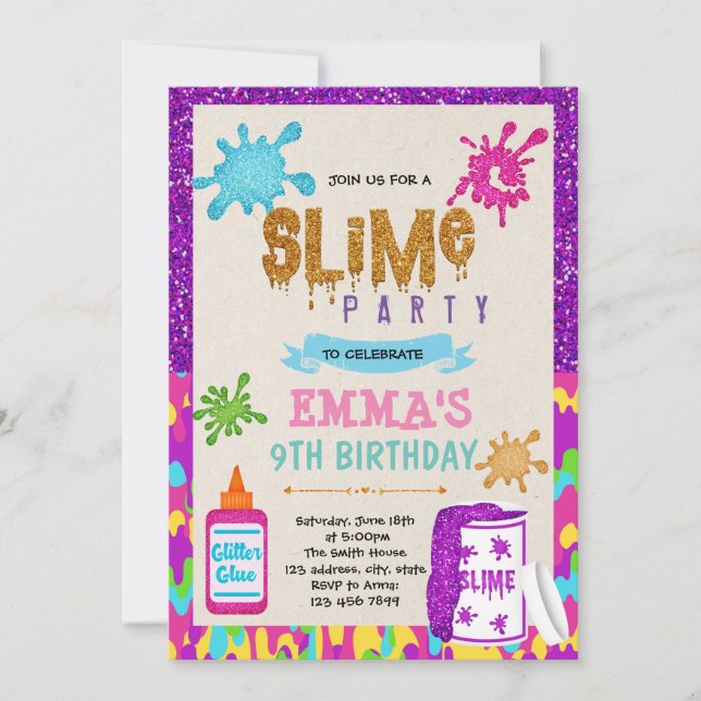 Slime girl theme party Invitation (Front)