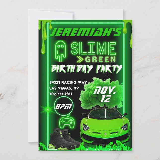 Slime Green Birthday Party Invitation (Front)