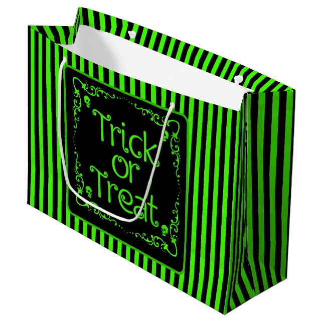 Slime Green Trick or Treat  Large Gift Bag (Front Angled)