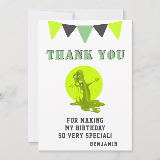 Slime Monster Green Funny Birthday Thank You Card (Front)