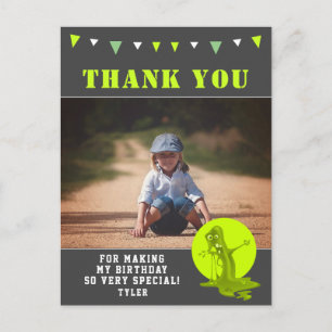 Slime Monster Green Kids Photo Birthday Thank you Postcard