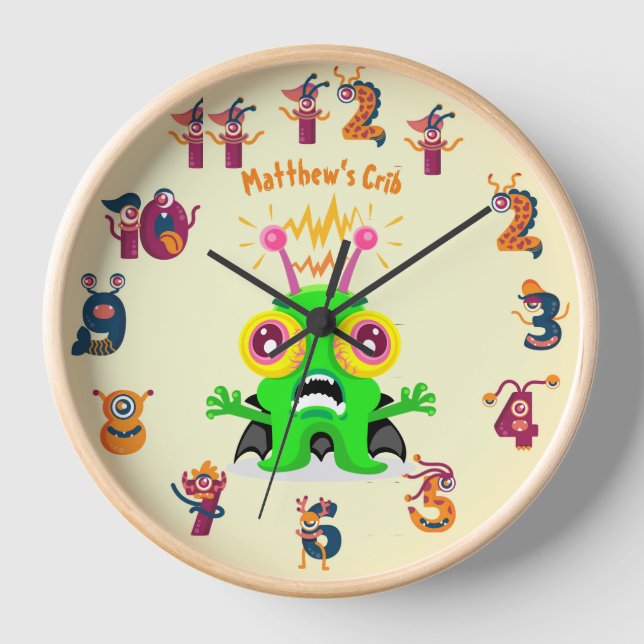 Slime Monster Named Kids Wall Clock Funny Cool (Front)