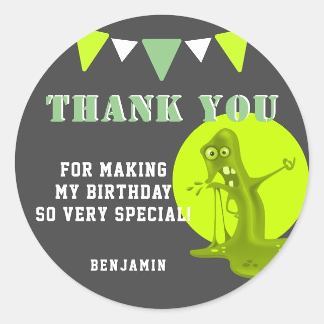 Slime Monster Thank you Birthday Classic Round Sticker (Front)