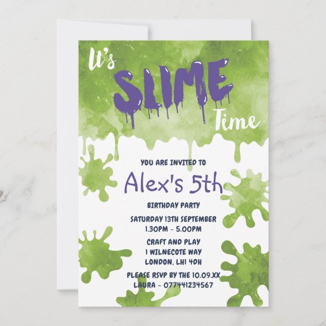 Slime Party Birthday Invitations (Front)