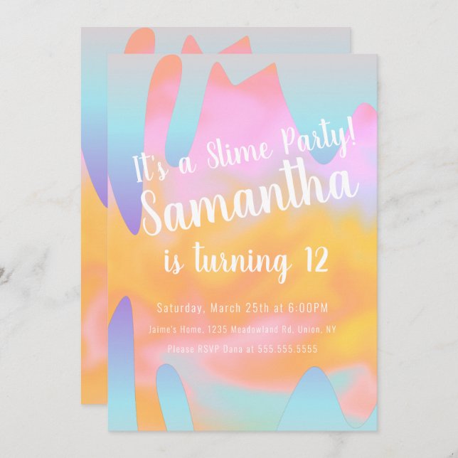 Slime Party Ombre Drips Birthday Rainbow Invitation (Front/Back)