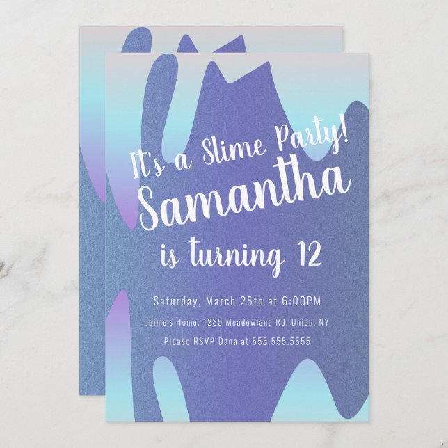 Slime Party Ombre Drips Birthday Sparkle Blue Invitation (Front/Back)