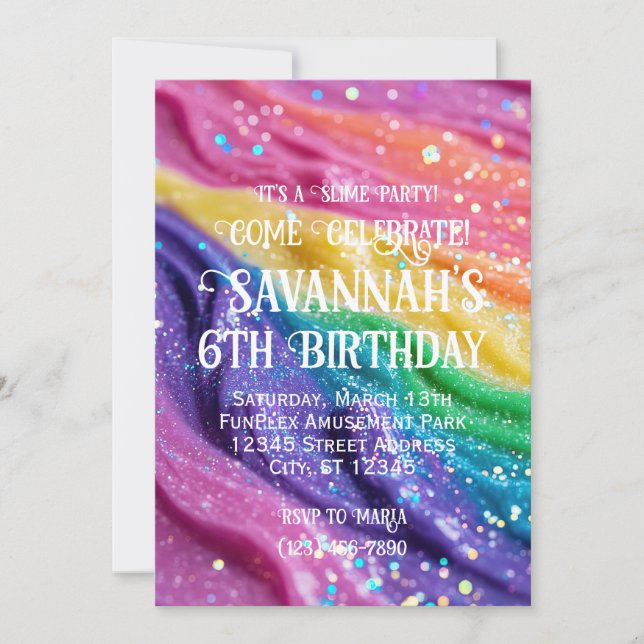 Slime Party Rainbow Colours Birthday Party Invitation (Front)
