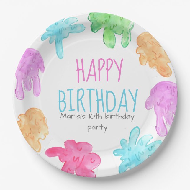 Slime theme kid birthday party plate (Front)