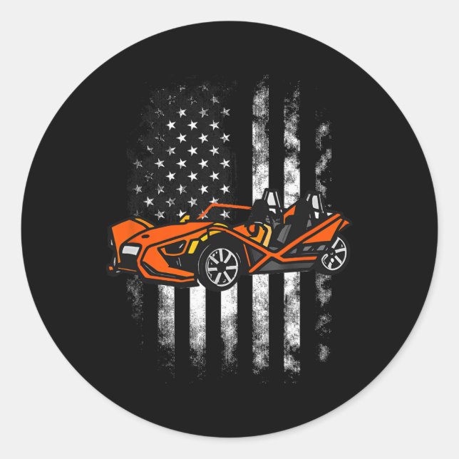 Slingshot Car American Usa Flag 4th Of July  Classic Round Sticker (Front)