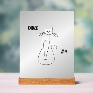 Slinky Black Cat Green Eyes on Siler Text Acrylic Sign