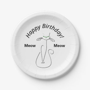 Slinky Black Cat Meow Meow 3 Custom Text Birthday  Paper Plate