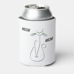 Slinky Black Cat Meow Meow Custom Text Green Eyes Can Cooler