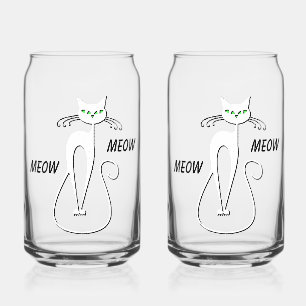 Slinky Black Cat Meow Meow Custom Text Green Eyes Can Glass